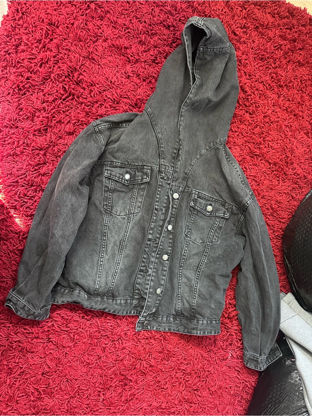 wild fable Washed Black Denim Hooded Jumpsuit